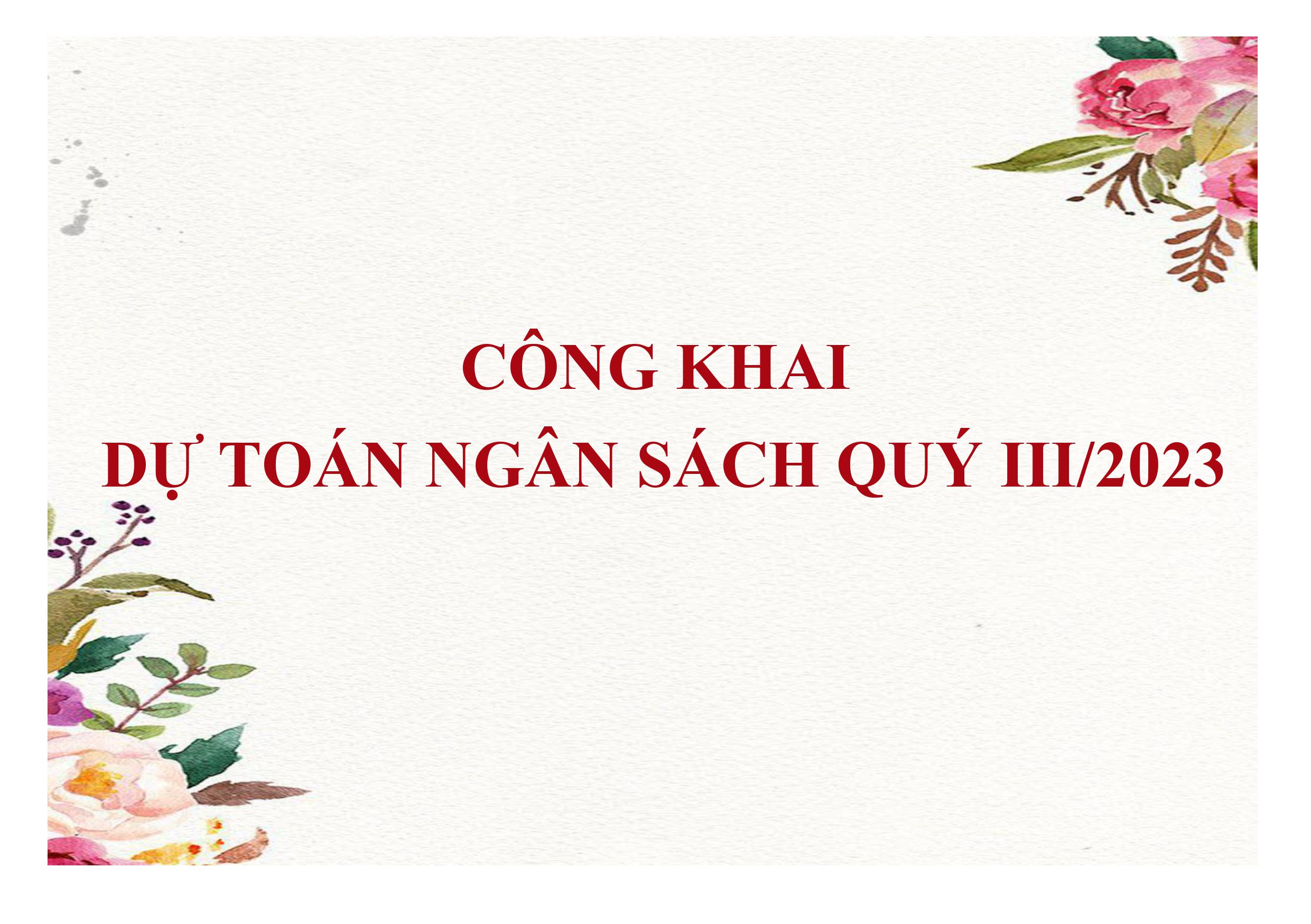 CÔNG KHAI DỰ TOÁN NGÂN SÁCH QUÝ III/2023
